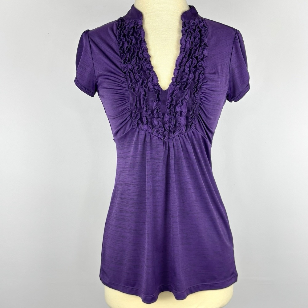 Vintage Heart Soul Top Women's S Royal Purple Y2K Babydoll Tie Back Ruffles Boho